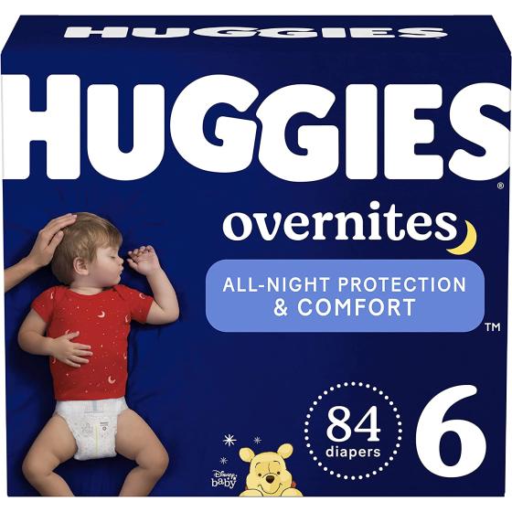 Overnight Diapers Size 6 (35+ lbs), Huggies Overnites Nighttime Baby Diapers, 42 Diapers (Pack of 2), Total 84 Ct