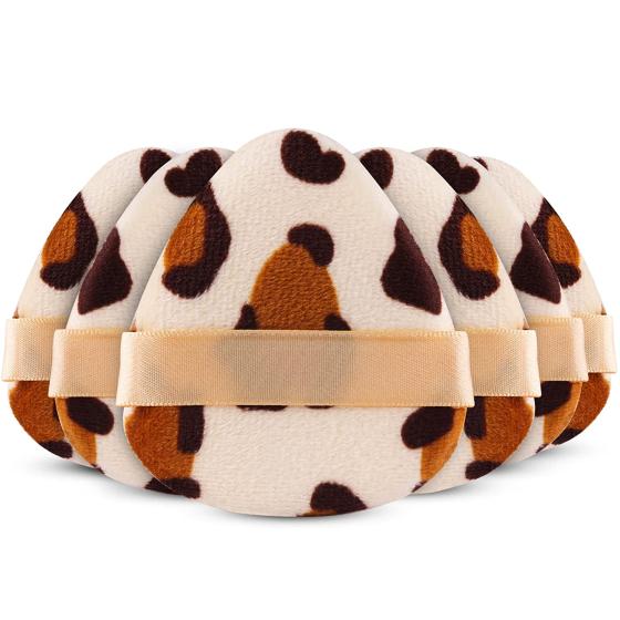 Foonbe Triangle Powder Puff For Loose Powder & Liquid Cosmetic, Soft Plush Powder Puff, Makeup Foundation Puff Makeup Tool (Leopard Print)