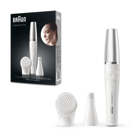 Braun Face Epilator Facespa Pro 910, Facial Hair Removal for Women, Hair Removal Device, Epilator for Women, 2 in 1 Epilating and Cleansing Brush