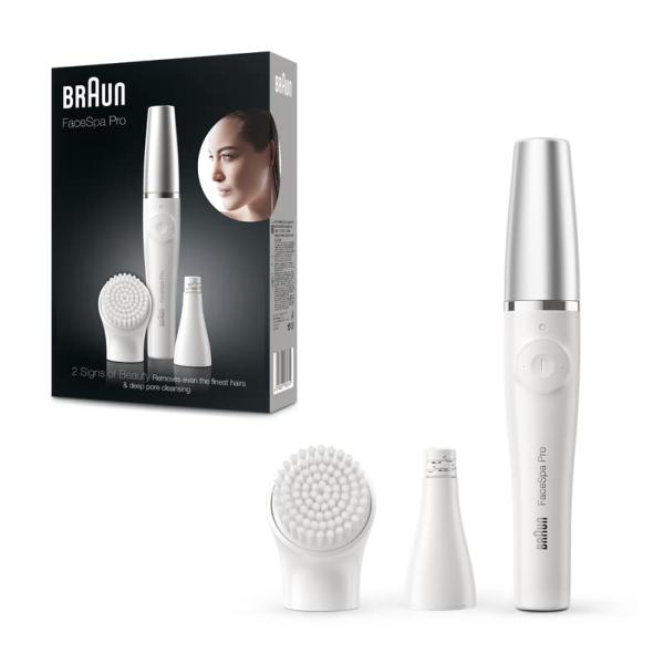 Braun Face Epilator Facespa Pro 910, Facial Hair Removal for Women, Hair Removal Device, Epilator for Women, 2 in 1 Epilating and Cleansing Brush