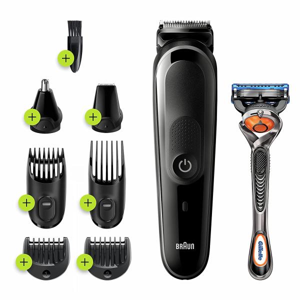 Braun Hair Clippers for Men, 8-in-1 Beard, Ear & Nose Trimmer, Mens Grooming Kit, Cordless & Rechargeable, with Gillette ProGlide Razor, Blue, 9 Piece Set
