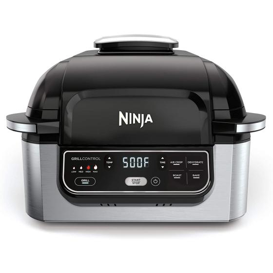 Ninja AG301 Foodi 5-in-1 Indoor Grill with Air Fry, Roast, Bake & Dehydrate, Black/Silver
