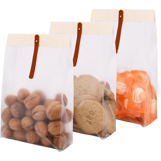 Enkrio 20 Pcs Candy Bags Treat Bags for Wedding Translucent Plastic Bags Cookie Bags for Mini Cake Chocolate Snack Wrapping Bakery Bags Gift Bags with Leather Strap and Metal Buckle (Large)