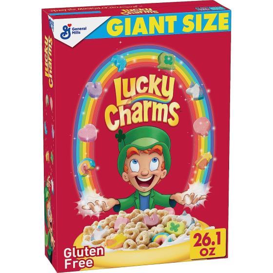 Lucky Charms Gluten Free Cereal with Marshmallows, Kids Breakfast Cereal with Whole Grain Oats, Giant Size, 26.1 OZ