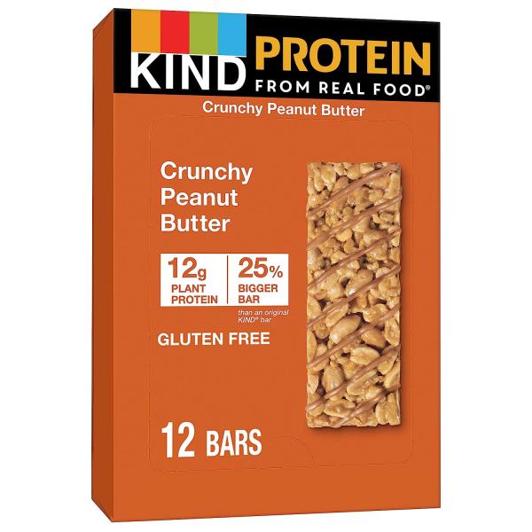 KIND Protein Bars， Crunchy Peanut Butter， Healthy Snacks， Gluten Free， 12g Protein， 12 Count