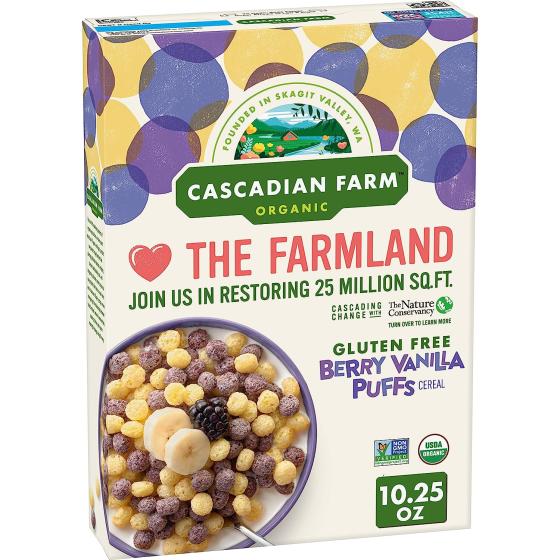 Cascadian Farm Organic Berry Vanilla Puffs Cereal， Gluten Free， 10.25 oz
