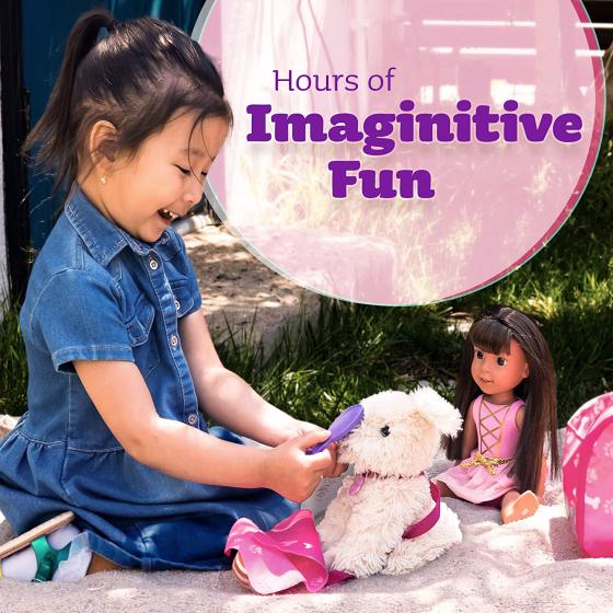 Click N' Play Toy Puppy for Kids， 9 Piece Play Dog Set， Dog Toy for Girls 3-6 Years Old， Includes a Toy Dog Bed and Carrier