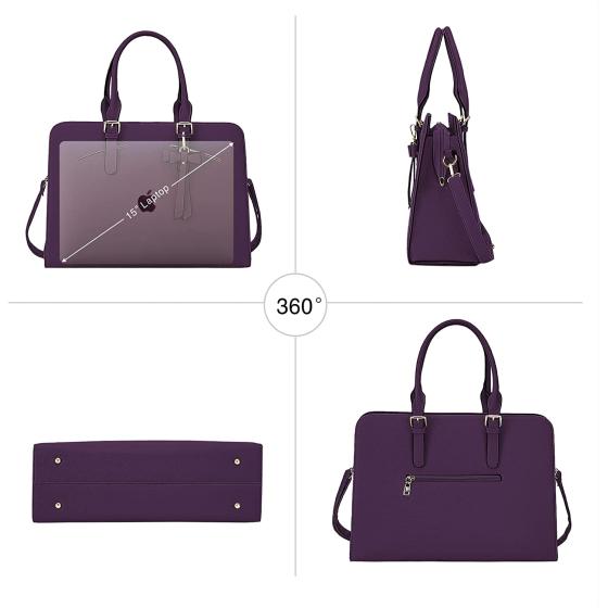 TOPDesign Laptop Bag for Women， Waterproof PU Leather Work Briefcase fits 15.6 Inch Computer， Large Tote Messenger Shoulder Bag， Stylish Business Purse Handbag Satchel (Purple)