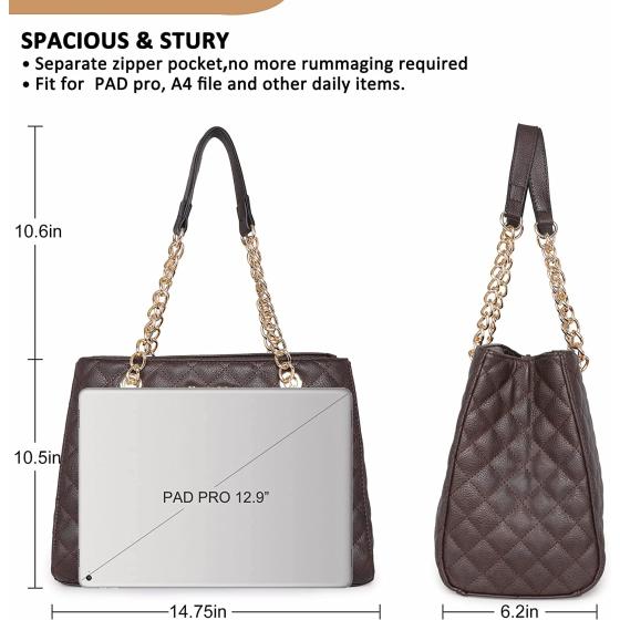 Montana West Shoulder Handbags for Women Quilted Tote Purse Ladies Designer Satchel Hobo Bag with Chain Strap Gift