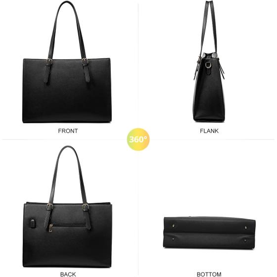 LOVEVOOK Laptop Bag for Women， Fashion Computer Tote Bag Large Capacity Handbag， Leather Shoulder Bag Purse Set， Professional Business Work Briefcase for Office Lady 2PCs， Fit 15.6 Inch Laptop， Black