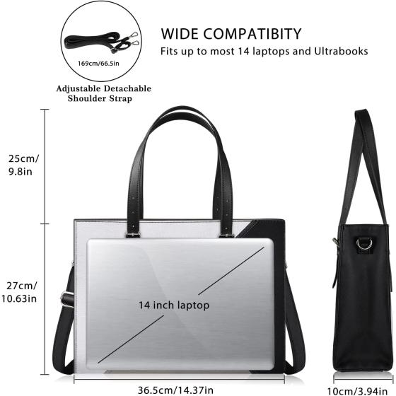 Alfheim Laptop Bags for Women 14 inch Leather Briefcase Large Business Shoulder Tote Bag Ladies Handbag for Office School Travel Work