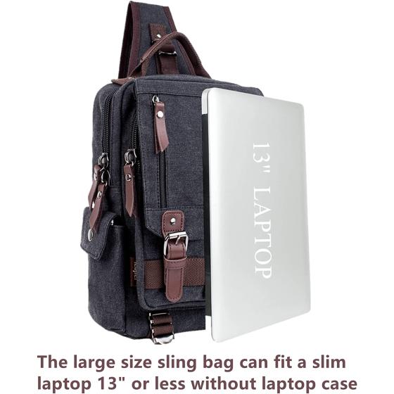 Leaper Canvas Messenger Bag Sling Bag Cross Body Bag Shoulder Bag Black, L