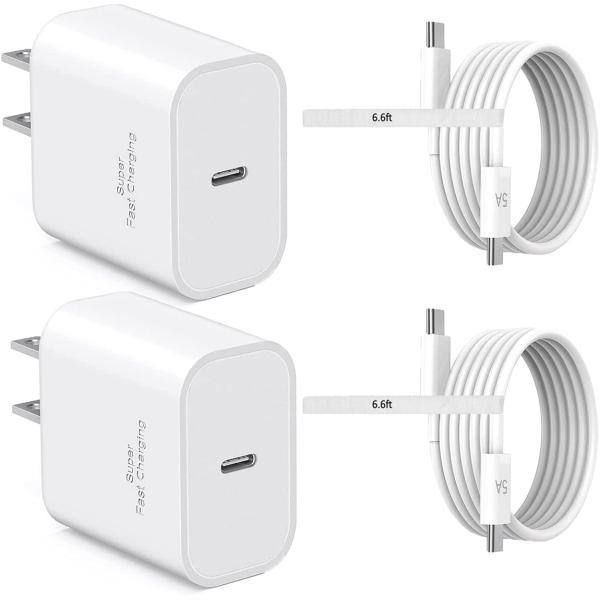 for 45W Samsung Charger Super Fast USB Type C Block PD PPS for Samsung Galaxy S23 S22 Ultra Charger Plus S20 Tab S8 Plus Note 10 20 A53 A52 Z Fold Flip 3 4 6.6ft 5A Type-C Charging Cord 2Pack White