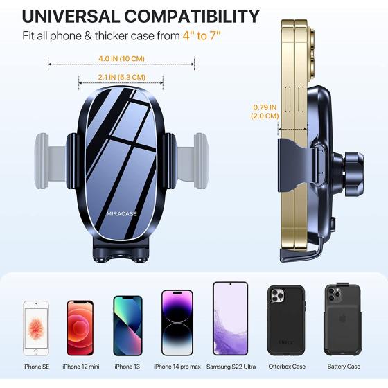 Miracase Phone Mount for Car, [Strong Suction] Universal 3 in 1 Car Phone Holder Mount for Dashboard Windshield Air Vent Compatible with iPhone 14 13 12 11 Pro Max Mini All Mobile Phones