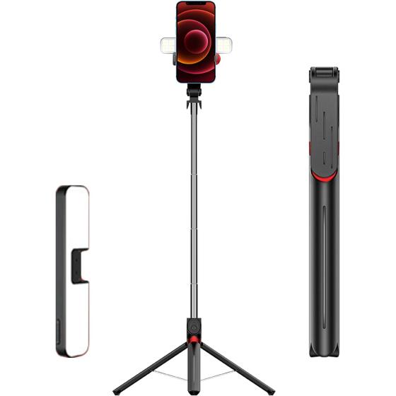 Selfie Stick Tripod with Remote - Portable Bluetooth Travel Cell Phone Stand Compatible for iPhone 14/13/12/11 Pro/XS Max/XS/XR/X/8/7, Samsung Galaxy, Android Smartphone (INS S+Black)