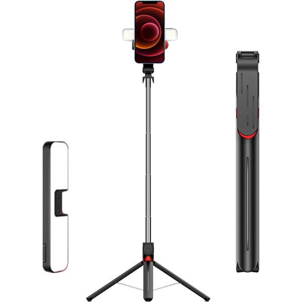 Selfie Stick Tripod with Remote - Portable Bluetooth Travel Cell Phone Stand Compatible for iPhone 14/13/12/11 Pro/XS Max/XS/XR/X/8/7, Samsung Galaxy, Android Smartphone (INS S+Black)