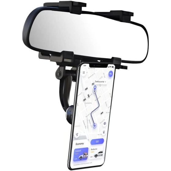 BELOMI Magnetic Phone Mount for Car Rear View Mirror, Auto Cell Phone Holder, 360 Degree Adjustable and Strong Magnet, Big Rear Mirrors Friendly, Fit All Mobile Phones and All Car