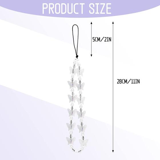 TIESOME Beaded Phone Lanyard Wrist Strap, Phone Charms Colorful Beaded Butterfly Mobile Phone Keychain Handmade Charms Keychain for Women Girls (White)