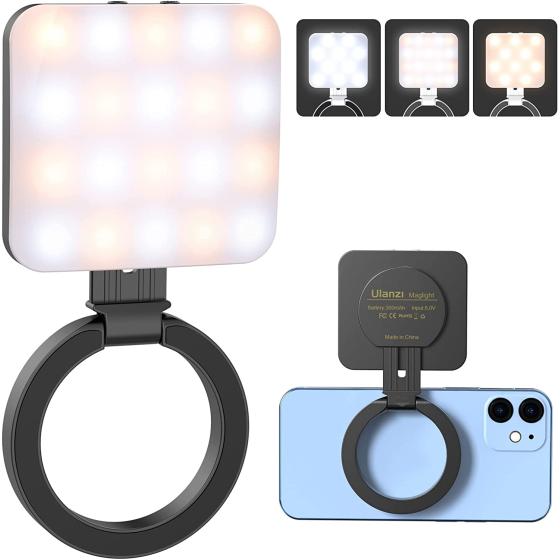 ULANZI LT010 Magnetic Cell Phone Selfie Light, Rechargeable LED Cube Fill Light for Makeup, Vlog, Video, Compatible with MagSafe Only for iPhone 12 13 14 Series, Black