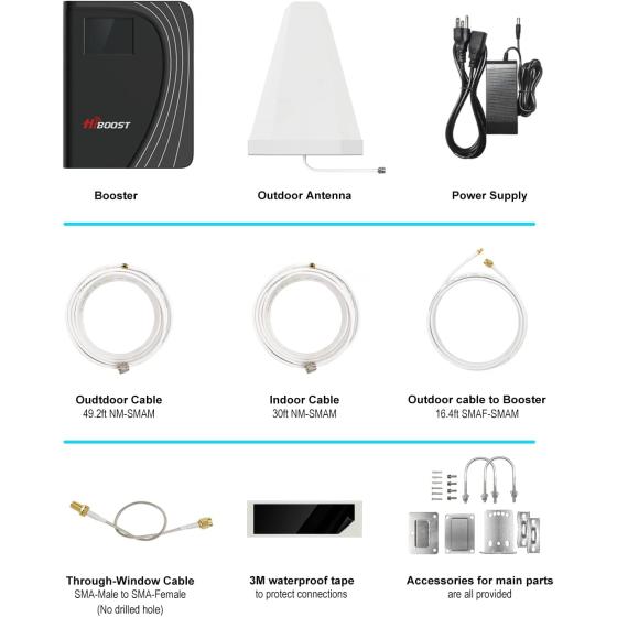 Hiboost Cell Phone Signal Booster for Home & Office| 4G 5G LTE Signal Amplifiers for Verizon, AT&T, T-Mobile, U.S. Cellular| 4000 Sq Ft Coverage| 65dB Dual Band High Gain Signal Booster| FCC Approved