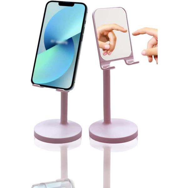 KN FLAX Cell Phone Stand with Mirror Mobile Phone and iPad Holder for Desk with Adjustable View Angle &amp; Height， Handsfree Smart Phone Cradle， Dock for Office Kitchen Traveling Accessories - Blue
