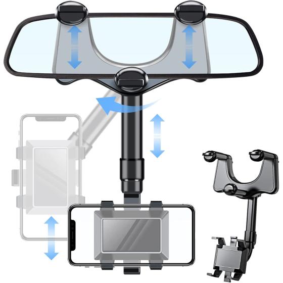 Cidsducac Swivel View Mirror Phone Holder，Rotatable and Retractable Car Phone Holder，Multifunctional Rearview Mirror Phone Holder，Swivel View Phone Holder，for All Mobile Phones and All Car