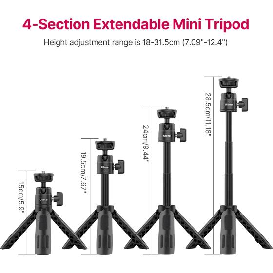 ULANZI M12 Extendable Selfie Stick for Gopro， Portable Vlog Cell Phone Tripod Stand with Phone Mount and Gopro Adapter， Mini Hand Grip Compatible with Gopro Hero 10/9/8/7/6/5 and Smartphone