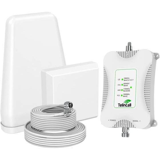 Cell Phone Booster Boosts 700/850/1700/1900/2100Mhz AWS 3G/4G/5G PCS LTE Cellular Signal Booster for All U.S. Carriers T Mobile AT&T US Cellular Verizon Cell Phone Signal Booster FCC Approved