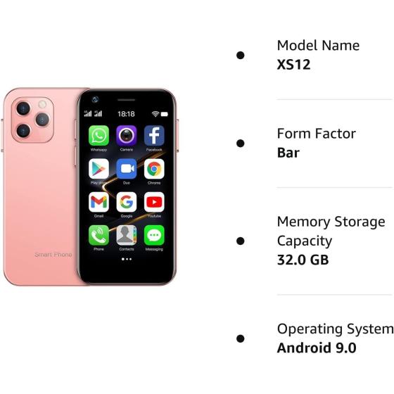 Global Version Soyes XS12 Mini 4G Smartphone 3.0 Inch Dual Sim Ultra Thin Unlocked Card Mobile Phone WiFi Bluetooth Hotspot Student Pocket Cellphone (Pink 32GB)