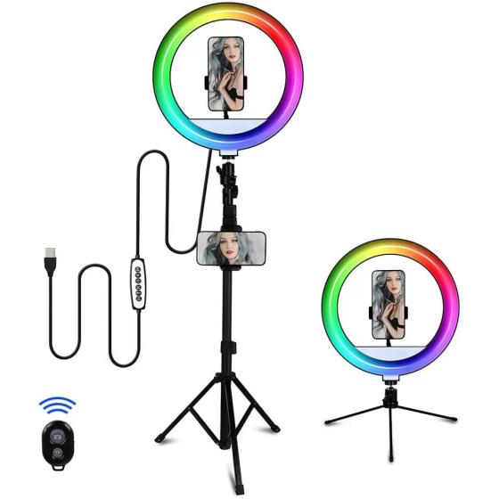 Znbruiap 12" RGB Ring Light with Stand and Phone Holders，Selfie Ring Light with Desktop Tripod，TikTok Ring Light 34 RGB Color Modes for YouTube Video Vlog Live Stream Makeup