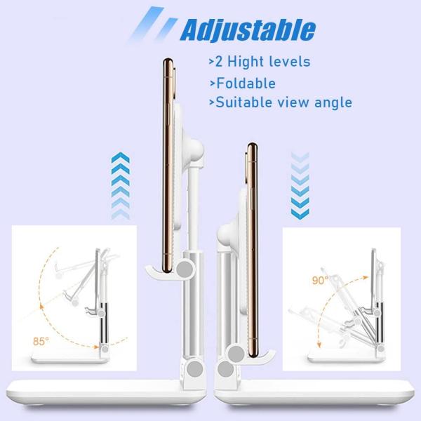 OGMAPLE Cell Phone Stand, Angle Height Adjustable Cell Phone Holder with Silicon Pad for Desk Fully Forldable Mobile Phone Holder Compatible with All Mobile Phones, MT-6, (White)