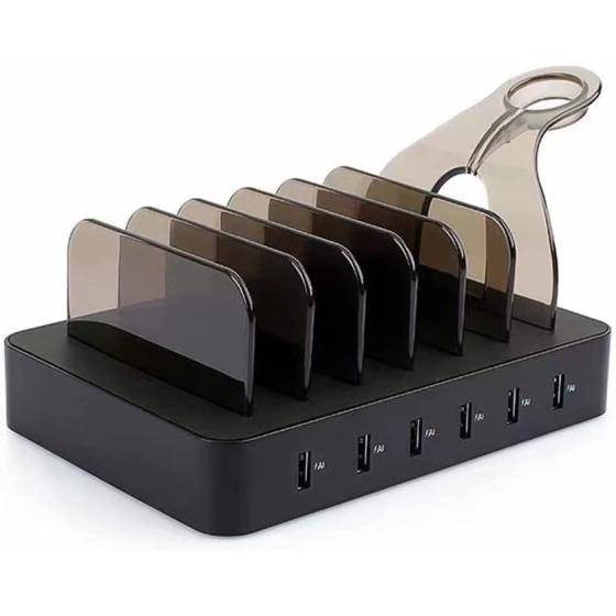 Amicable Premium 6-Port USB Charging Station, Multi Device Charger Organizer Compatible with Cellphones lPhone lPod, for Phones, Tablets, and Android Cell Phone and Tablet 6 Cables