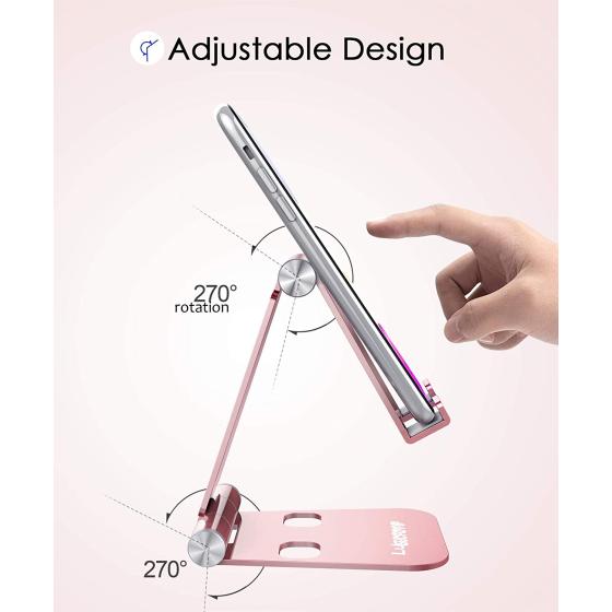Lucrave Cell Phone Stand, Updated Adjustable Desktop Phone Holder Cradle,Fully Foldable, Compatible with All Phones Android and iPhone 11 Max Xs Xr 8 7 Plus, iPad Mini, Tablets(7-10")-Rose Gold