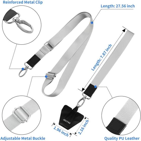 OUTXE Phone Lanyard - 4× Pads, 1× Adjustable Neck Strap, 1× Wrist Strap, Nylon Phone Lanyard Compatible with All Smartphone