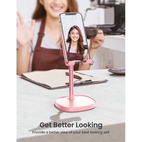 LISEN Cell Phone Stand, Adjustable Phone Stand for Desk, Thick Case Friendly Phone Holder Stand, Taller iPhone Stand Compatible with All Mobile Phone, iPhone 14, iPad, Tablet 4-10'' Desk Accessories