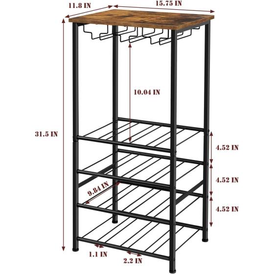 Wine Rack Freestanding Floor, Rustic Wine Holder Stand with Wine Storage and Bottle Shelf, 16 Bottles Floor Wine Rack Shelf for Kitchen Dining Room, Office, Bar, Rustic Brown