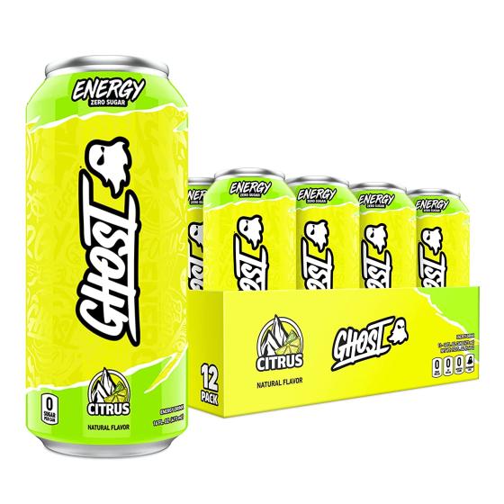 GHOST ENERGY Sugar-Free Energy Drink - 12-Pack， WARHEADS Sour Green Apple， 16oz - Energy &amp; Focus &amp; No Artificial Colors - 200mg of Natural Caffeine， L-Carnitine &amp; Taurine - Soy &amp; Gluten-Free， Vegan