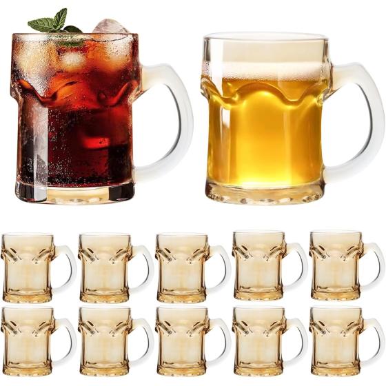 QAPPDA Glass Mugs Set of 12,Amber Drinking Glasses with Handle,11 OZ/350ML Beer Mugs Water Cups Premium Tea Mug for Juice,Beverages