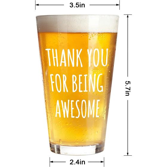 Modwnfy Thank You for Being Awesome Beer Glass, Funny Thank You Gifts for Christmas, Birthday Boss Day Congratulation Graduation, Inspirational Gifts Beer Pint Glass for Dad Boss Coworker, 15 oz