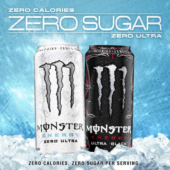 Monster Energy Ultra Black, Sugar Free Energy Drink, 16 Ounce (Pack of 24)