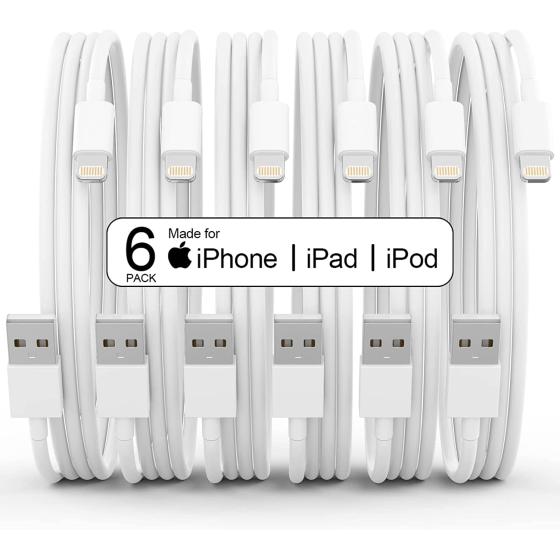 6Pack(3/3/6/6/6/10 FT)[Apple MFi Certified] iPhone Charger Long Lightning Cable Fast Charging High Speed Data Sync USB Cable Compatible iPhone 14/13/12/11 Pro Max/XS MAX/XR/XS/X/8/7/Plus iPad AirPods