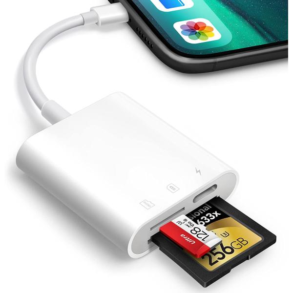 SD Card Reader for iPhone iPad,Oyuiasle Trail Game Camera SD Card Viewer,Cameras SD Reader with Dual Slot for MicroSD/SD,Photography Memory Card Adapter,Plug and Play