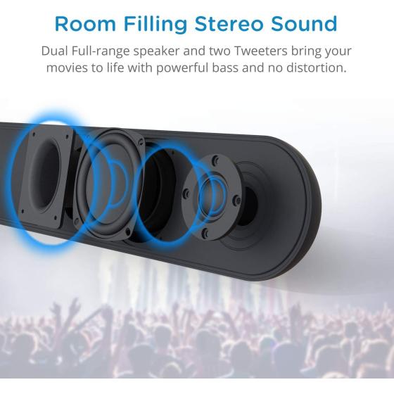 Soundbar， BESTISAN 80 Watts TV Sound Bar Home Theater Speaker with HDMI， Optical， RCA， AUX Port， Bluetooth 5.0， Movie/Music/Dialogue Audio Mode， Enhanced Bass Technology， Bass Adjustable， 2022 Version