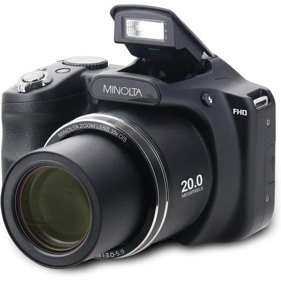 Minolta 20 Mega Pixels High Wi-Fi Digital Camera with 35x Optical Zoom， 1080p HD Video &amp; 3" LCD， Black (MN35Z-BK)