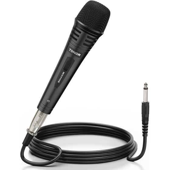 TONOR Dynamic Karaoke Microphone for Singing with 16.4ft XLR Cable， Metal Handheld Mic Compatible with Karaoke Machine/Speaker/Amp/Mixer for Karaoke Singing， Speech， Wedding and Outdoor Activity