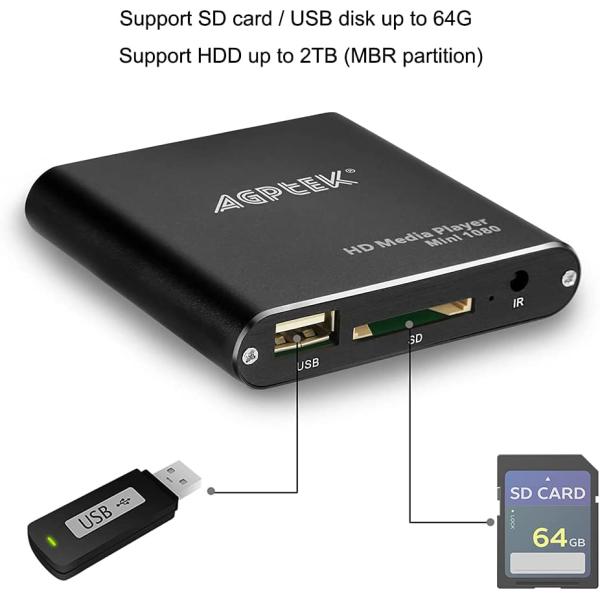HDMI Media Player， Black Mini 1080p Full-HD Ultra HDMI Digital Media Player for -MKV/RM- HDD USB Drives and SD Cards