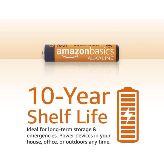 Amazon Basics 36 Pack AAA High-Performance Alkaline Batteries， 10-Year Shelf Life， Easy to Open Value Pack
