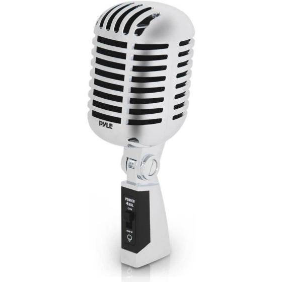 Classic Retro Dynamic Vocal Microphone - Old Vintage Style Unidirectional Cardioid Mic with XLR Cable - Universal Stand Compatible - Live Performance In Studio Recording - Pyle PDMICR42SL (Silver)