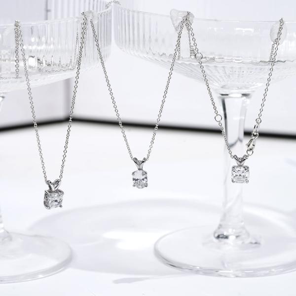 Argos Collection Platinum-Plated Sterling Silver Asscher-Cut Solitaire Pendant Neckalce made with Infinite Elements Cubic Zirconia