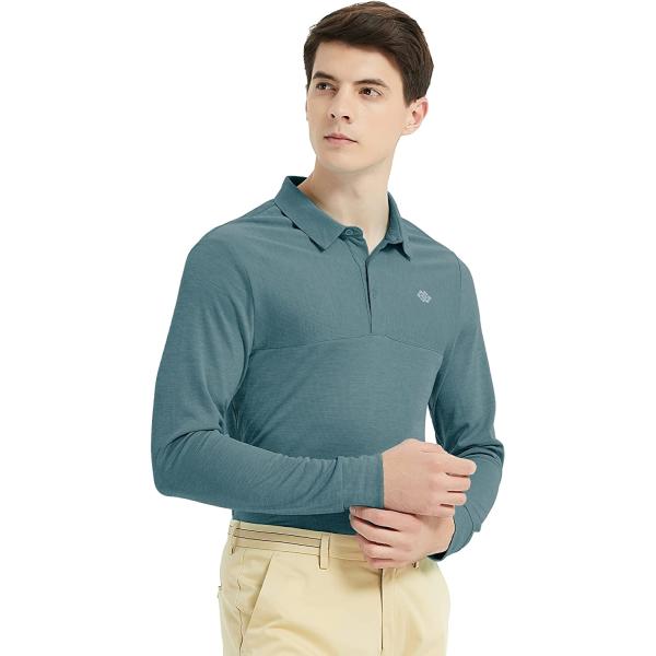 MoFiz Men's Golf Polo Shirts Long Sleeve UPF 50+ Sun Protection Quick Dry Moisture Wicking Sports Hiking Button Pullover